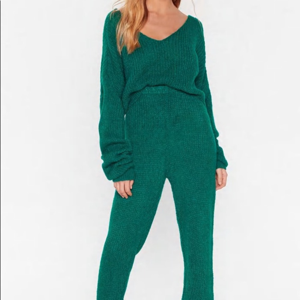 Sunday Mornings Knitted Jumper&Jogger Set-Emerald